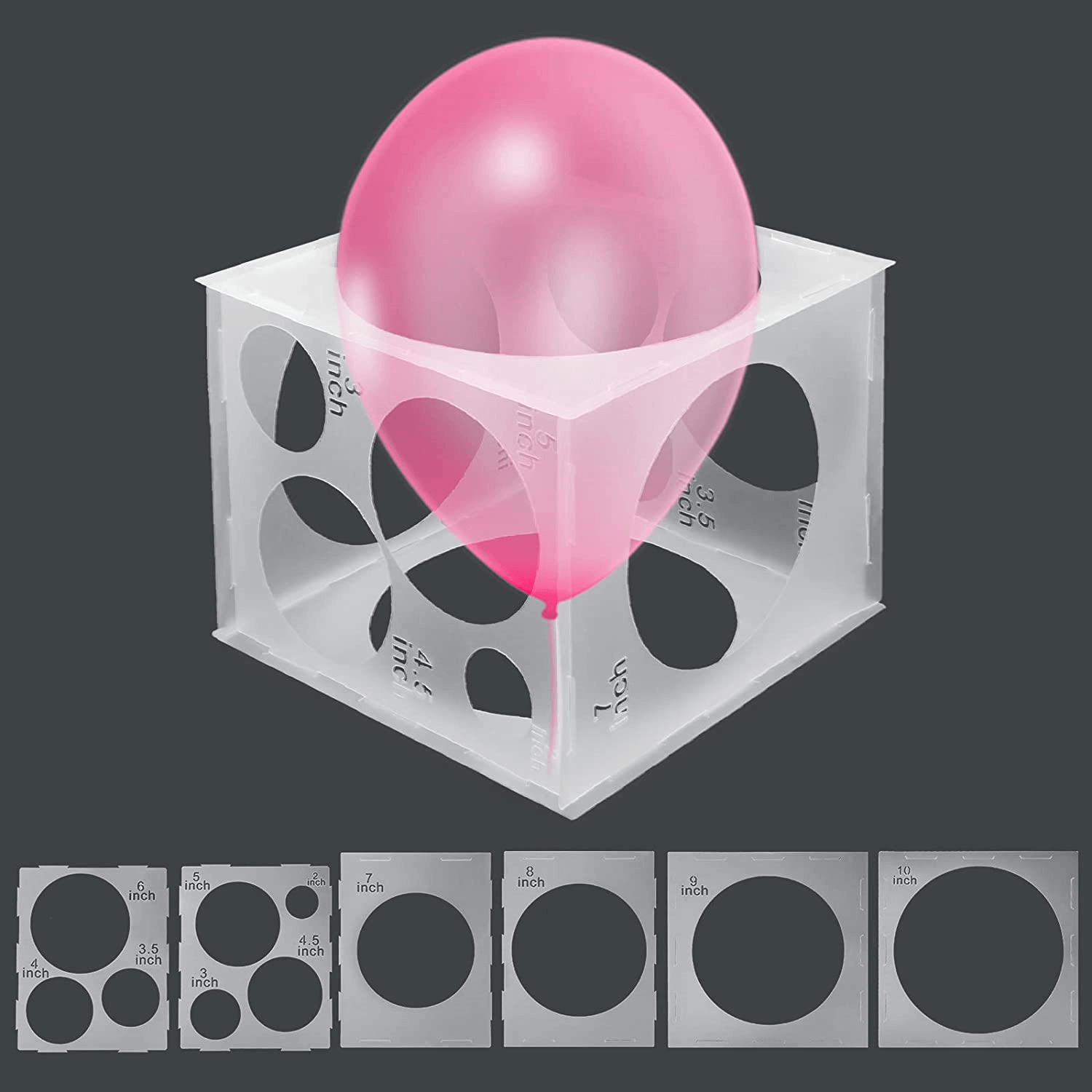 Messwerkzeug-Würfel, transparente Ballongrößenbox